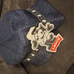 Levi's Felix The Cat Bucket Hat Denim Cap Reversible Cotton Size M 23 Inches UNI